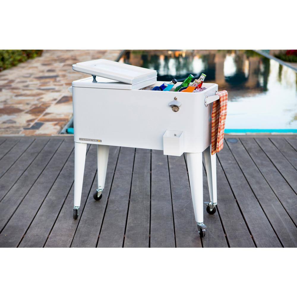 PERMASTEEL 80 qt. White Classic Outdoor Rolling Patio Cooler with Wheels and Handles PS-203 White PERMASTEEL 80 qt. White Classic Outdoor Rolling Patio Cooler with Wheels and Handles PS-203 White