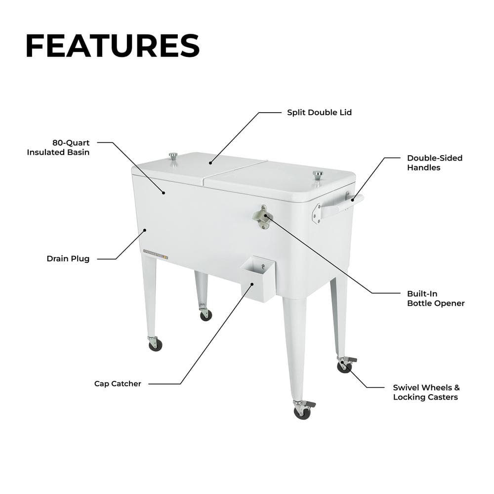 PERMASTEEL 80 qt. White Classic Outdoor Rolling Patio Cooler with Wheels and Handles PS-203 White PERMASTEEL 80 qt. White Classic Outdoor Rolling Patio Cooler with Wheels and Handles PS-203 White