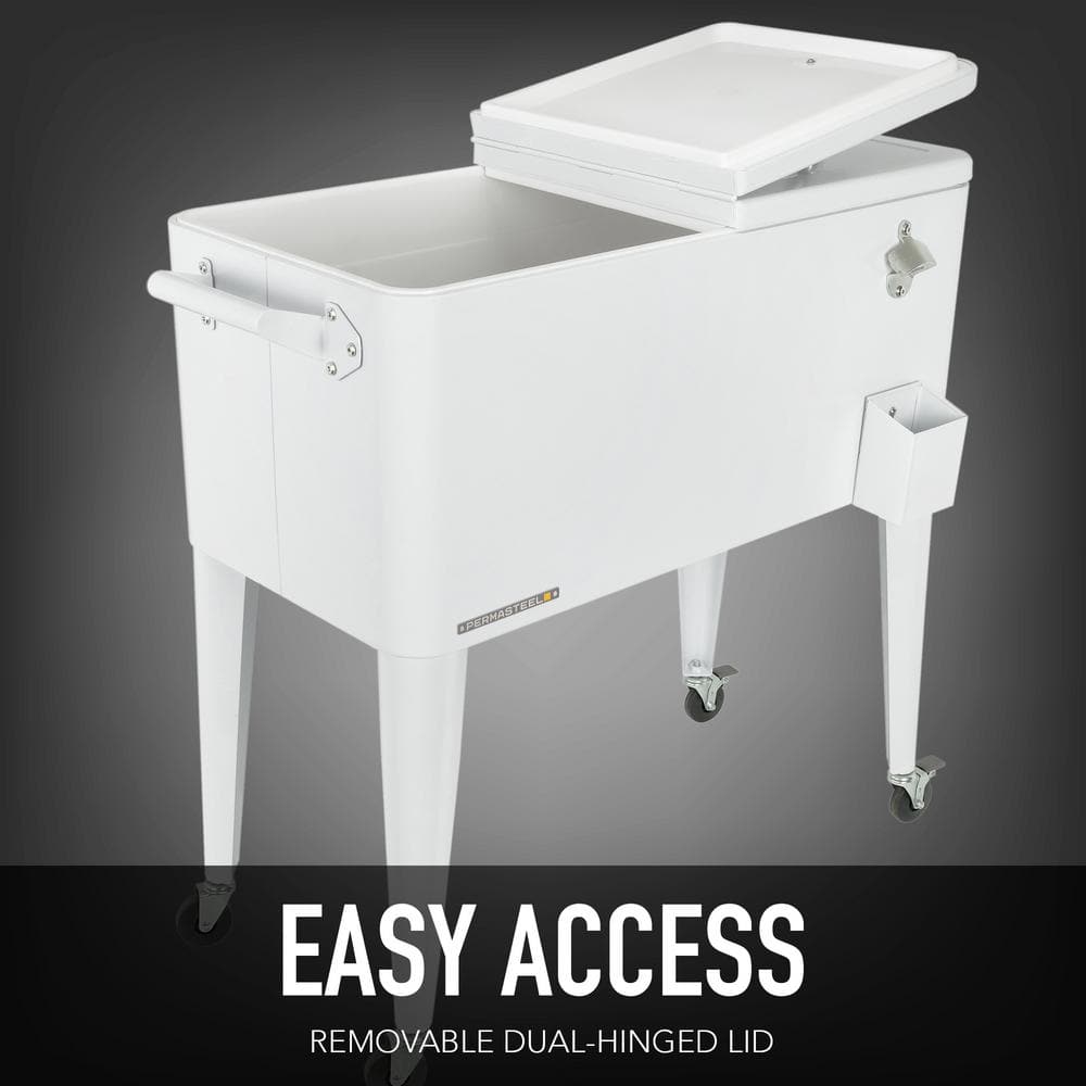 PERMASTEEL 80 qt. White Classic Outdoor Rolling Patio Cooler with Wheels and Handles PS-203 White PERMASTEEL 80 qt. White Classic Outdoor Rolling Patio Cooler with Wheels and Handles PS-203 White