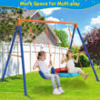 Jovego 690lbs 2 Seat Swing Set for Backyard, 1 Saucer Swing and 1 Belt Swing Jovego 690lbs 2 Seat Swing Set for Backyard, 1 Saucer Swing and 1 Belt Swing with Heavy Duty Outdoor A-Frame Metal Swing Stand for Playground, Playset