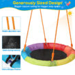 Jovego 690lbs 2 Seat Swing Set for Backyard, 1 Saucer Swing and 1 Belt Swing Jovego 690lbs 2 Seat Swing Set for Backyard, 1 Saucer Swing and 1 Belt Swing with Heavy Duty Outdoor A-Frame Metal Swing Stand for Playground, Playset