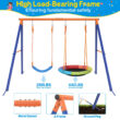 Jovego 690lbs 2 Seat Swing Set for Backyard, 1 Saucer Swing and 1 Belt Swing Jovego 690lbs 2 Seat Swing Set for Backyard, 1 Saucer Swing and 1 Belt Swing with Heavy Duty Outdoor A-Frame Metal Swing Stand for Playground, Playset