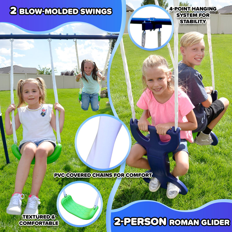 Sportspower Outdoor Rosemead Metal Swing Set with Lifetime Warranty on 6' Double Wall Slide