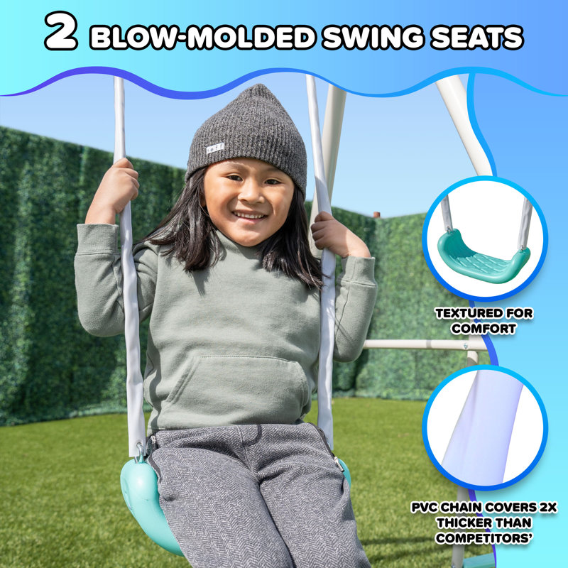 Sportspower Super Fun Metal Swing Set with Padded Saucer Swing & Lifetime Warranty on 5' Slide