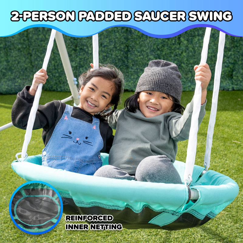 Sportspower Super Fun Metal Swing Set with Padded Saucer Swing & Lifetime Warranty on 5' Slide