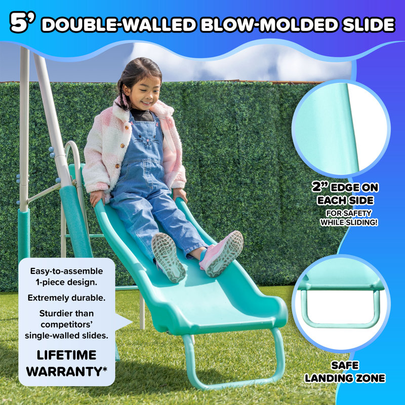 Sportspower Super Fun Metal Swing Set with Padded Saucer Swing & Lifetime Warranty on 5' Slide