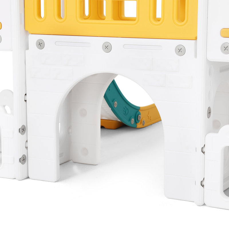 Joyldias 70.9'' W 9 In 1 Plastic Climber Toddler Slide, Toddler Playground With Double Slides,, Yellow/Green