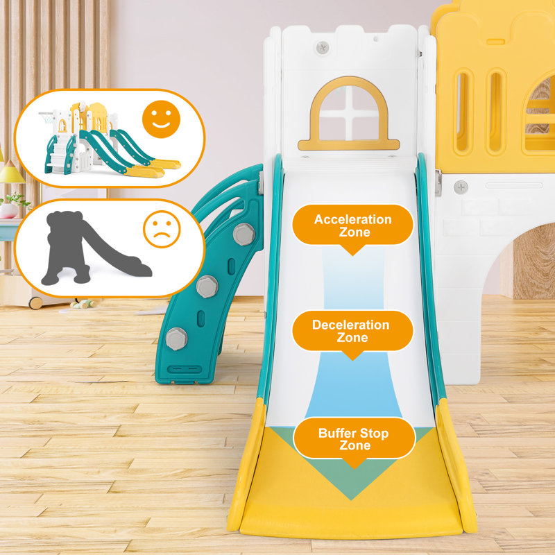 Joyldias 70.9'' W 9 In 1 Plastic Climber Toddler Slide, Toddler Playground With Double Slides,, Yellow/Green