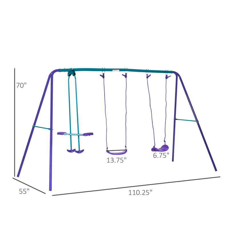 Outsunny Metal Swing Set with 2 Swing(s), Dark Blue/Purple