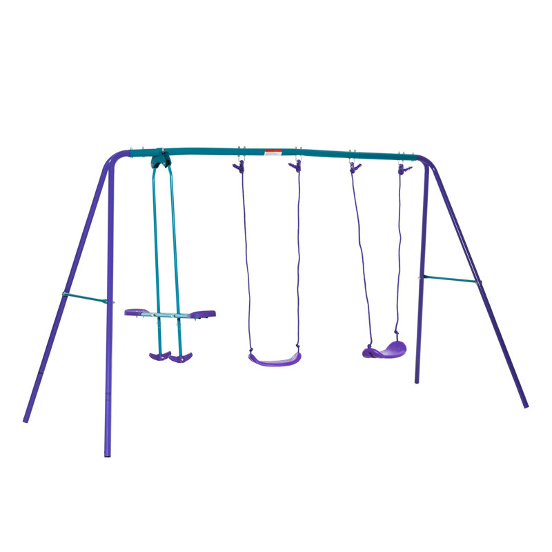 Outsunny Metal Swing Set with 2 Swing(s), Dark Blue/Purple
