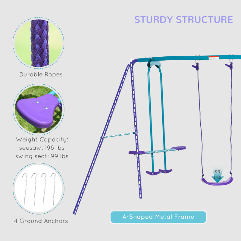 Outsunny Metal Swing Set with 2 Swing(s), Dark Blue/Purple