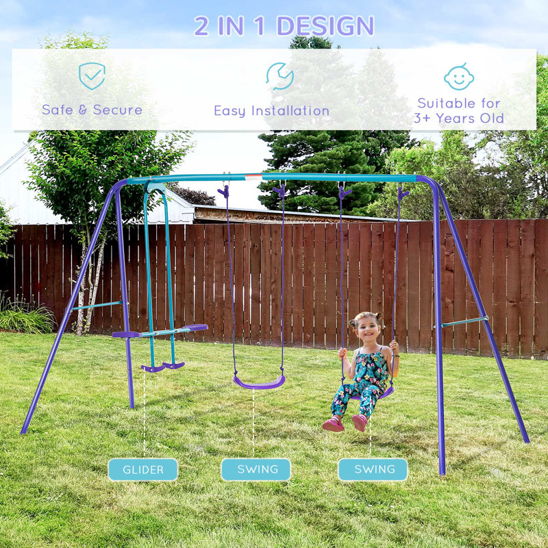 Outsunny Metal Swing Set with 2 Swing(s), Dark Blue/Purple