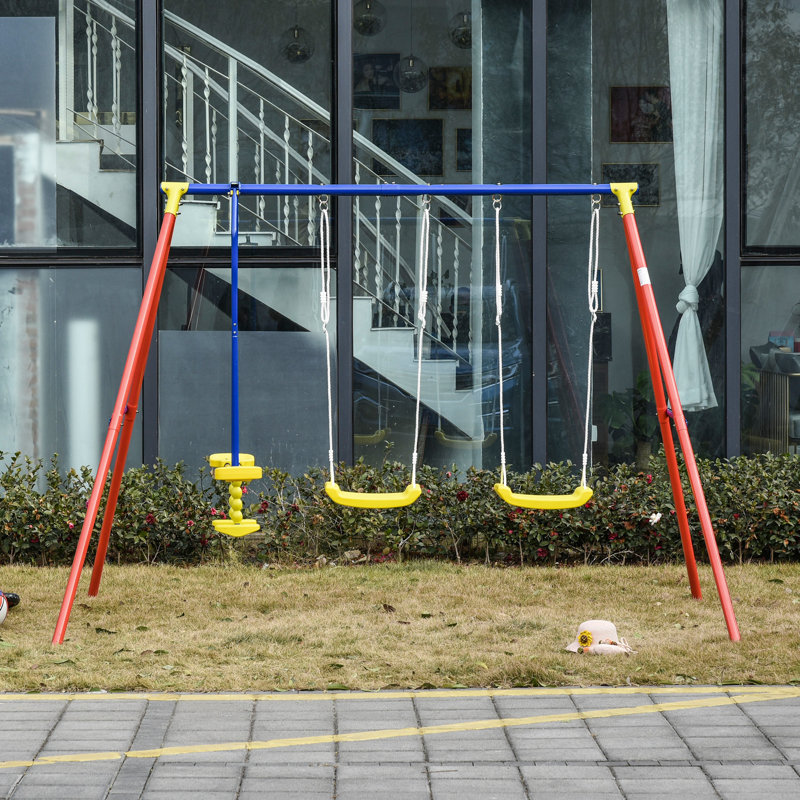 Outsunny Metal Swing Set with 2 Swing(s), Multicolor