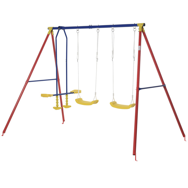 Outsunny Metal Swing Set with 2 Swing(s), Multicolor