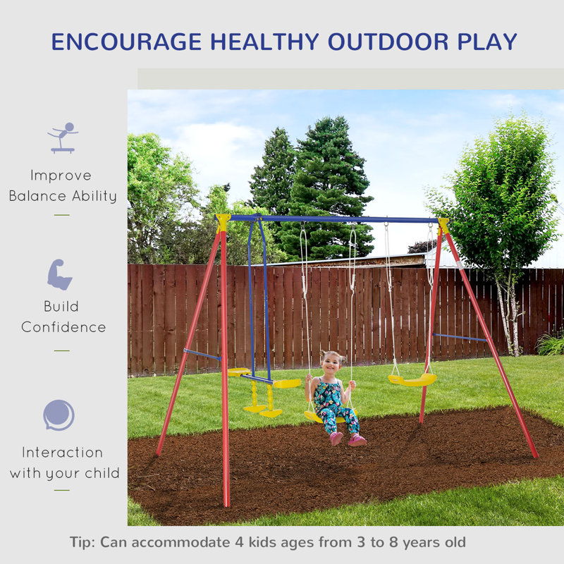 Outsunny Metal Swing Set with 2 Swing(s), Multicolor