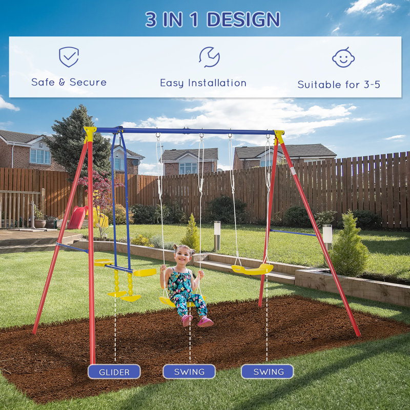 Outsunny Metal Swing Set with 2 Swing(s), Multicolor