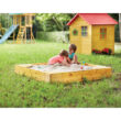 Wooden Backyard Sandbox with Built-in Corner Seating and Mesh Cover, Honey