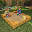 Wooden Backyard Sandbox with Built-in Corner Seating and Mesh Cover, Honey
