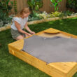 Wooden Backyard Sandbox with Built-in Corner Seating and Mesh Cover, Honey