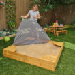 Wooden Backyard Sandbox with Built-in Corner Seating and Mesh Cover, Honey