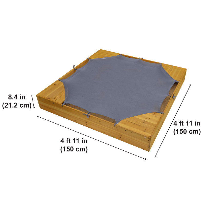 Wooden Backyard Sandbox with Built-in Corner Seating and Mesh Cover, Honey