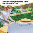 Wooden Backyard Sandbox with Built-in Corner Seating and Mesh Cover, Honey