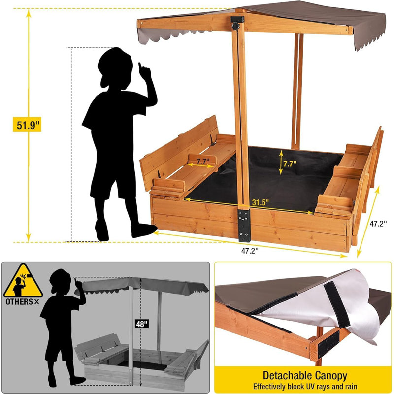 Aivituvin 47.2'' x 51.9'' Wood Square Sandbox with Cover