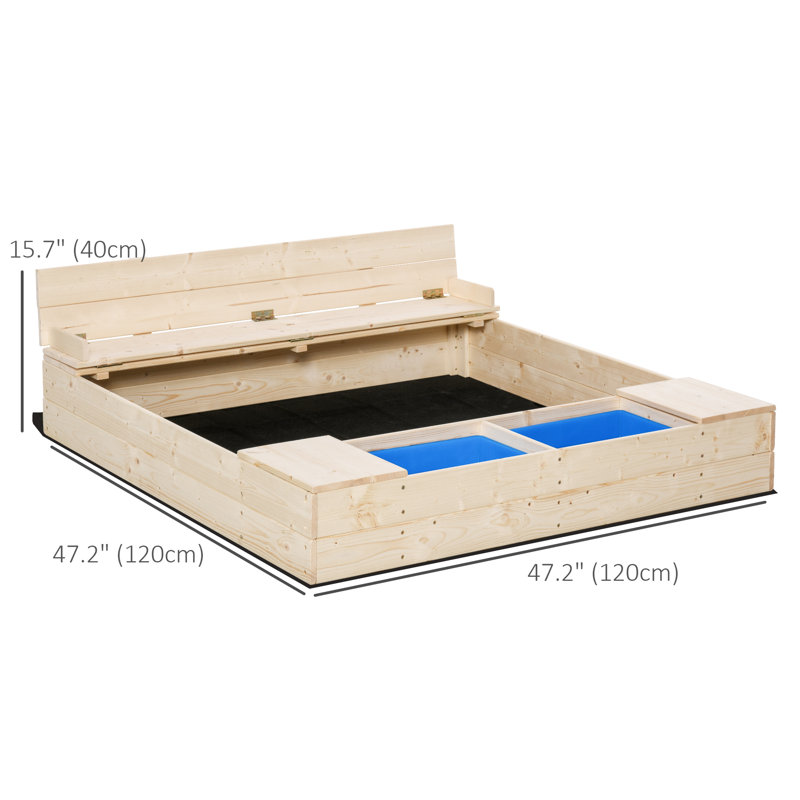 Outsunny 47.25'' x 15.75'' Solid Wood Square Sandbox