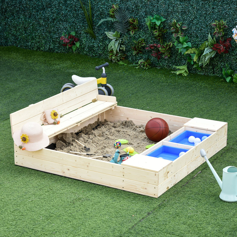 Outsunny 47.25'' x 15.75'' Solid Wood Square Sandbox