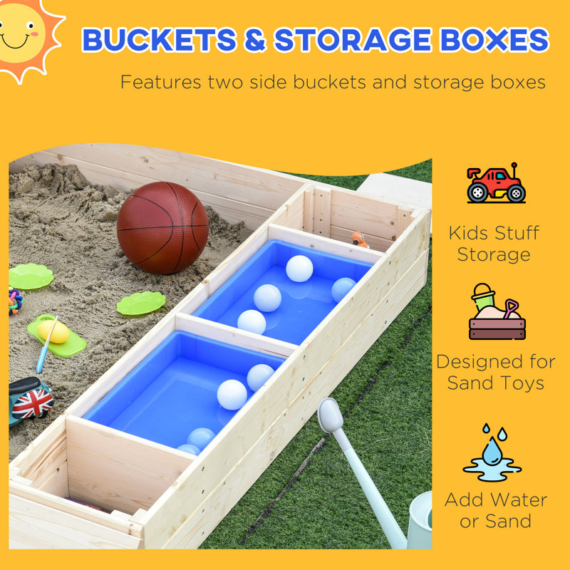 Outsunny 47.25'' x 15.75'' Solid Wood Square Sandbox