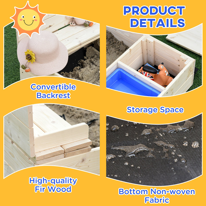 Outsunny 47.25'' x 15.75'' Solid Wood Square Sandbox