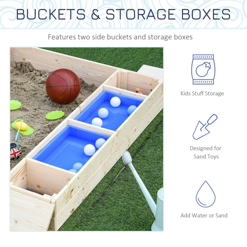 Outsunny 47.25'' x 15.75'' Solid Wood Square Sandbox