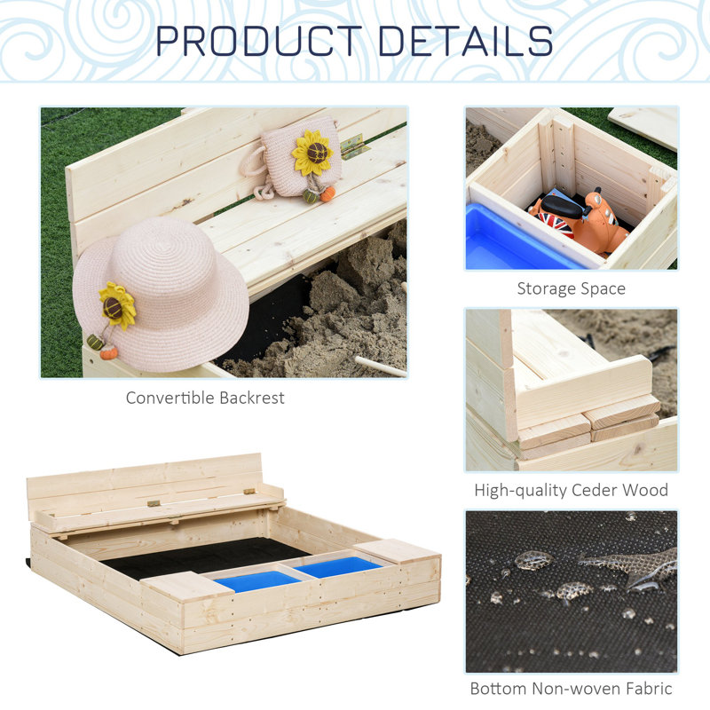 Outsunny 47.25'' x 15.75'' Solid Wood Square Sandbox