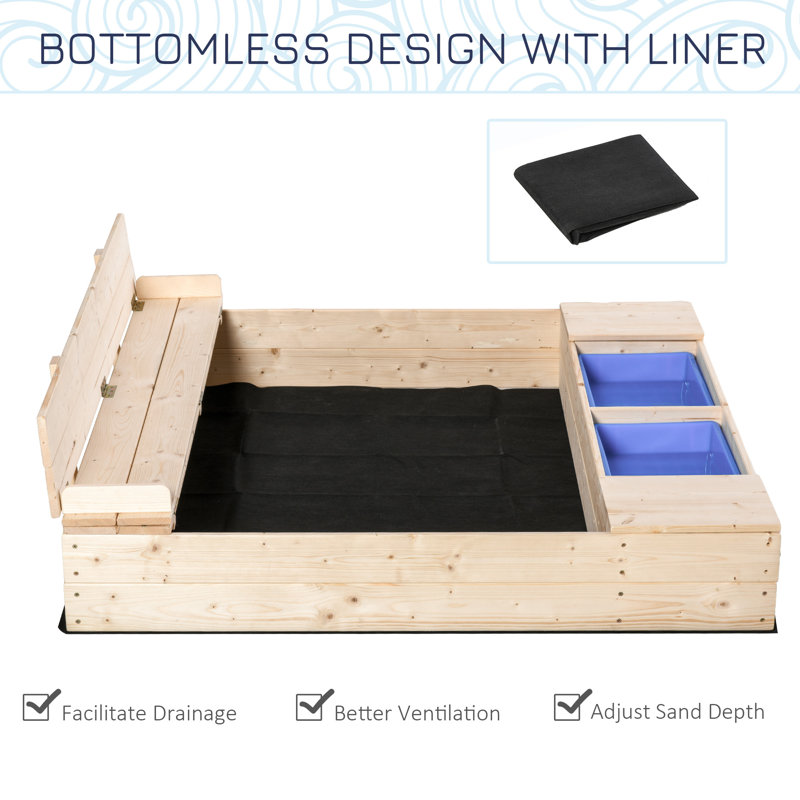 Outsunny 47.25'' x 15.75'' Solid Wood Square Sandbox