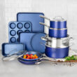 Blue 20 Piece Aluminum Non Stick Cookware & Bakeware Set with Ultra Nonstick Surface, Oven & Dishwasher Safe, Blue