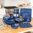 Blue 20 Piece Aluminum Non Stick Cookware & Bakeware Set with Ultra Nonstick Surface, Oven & Dishwasher Safe, Blue
