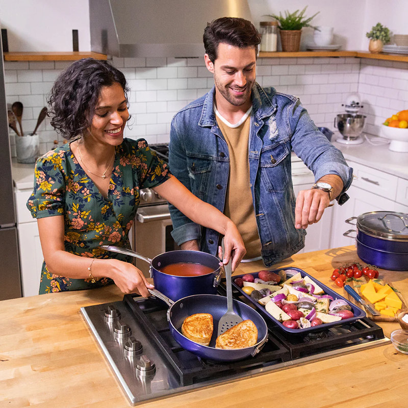 Blue 20 Piece Aluminum Non Stick Cookware & Bakeware Set with Ultra Nonstick Surface, Oven & Dishwasher Safe, Blue