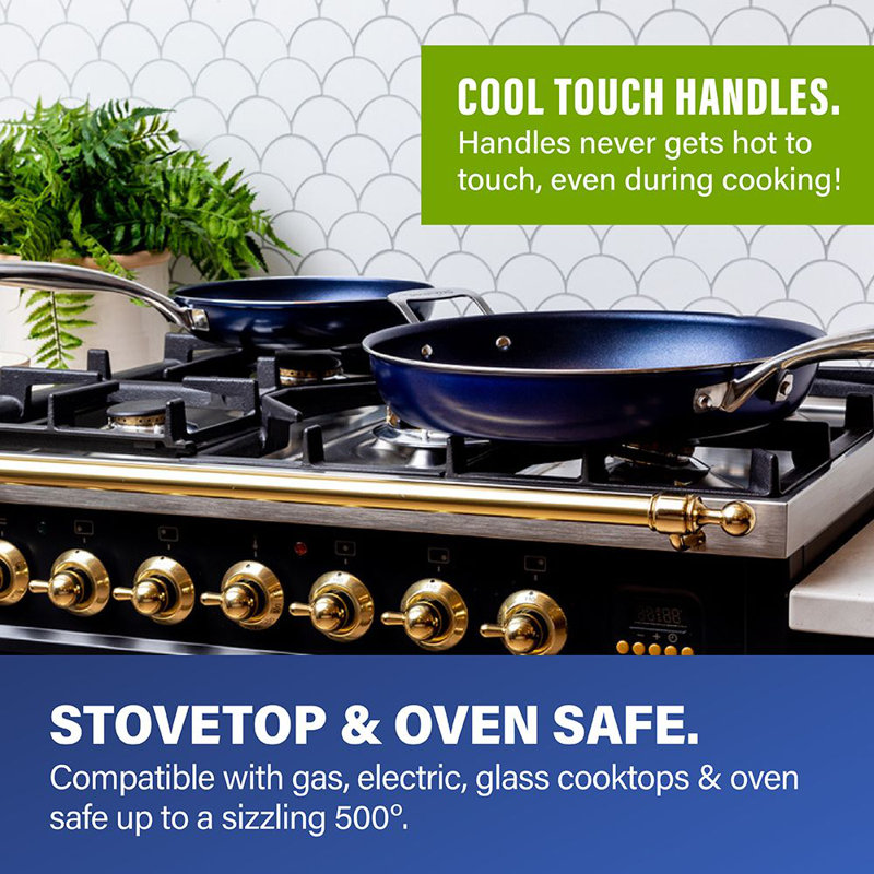 Blue 20 Piece Aluminum Non Stick Cookware & Bakeware Set with Ultra Nonstick Surface, Oven & Dishwasher Safe, Blue