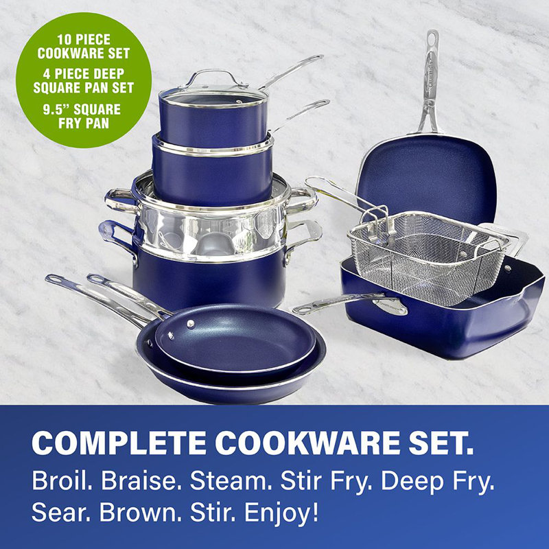 Blue 20 Piece Aluminum Non Stick Cookware & Bakeware Set with Ultra Nonstick Surface, Oven & Dishwasher Safe, Blue
