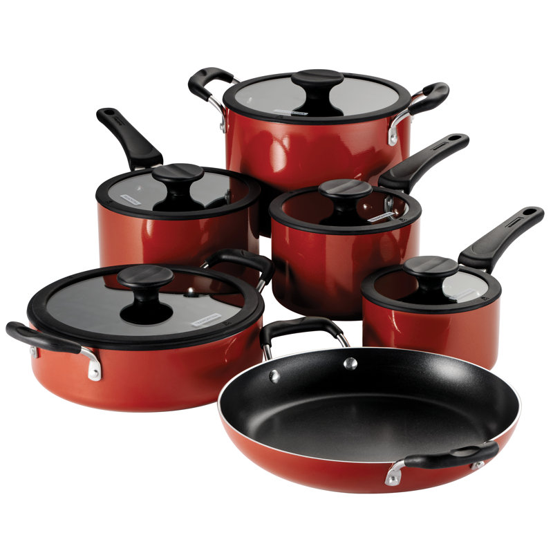 Tramontina Aluminum Non Stick 11 Pc Nesting Cookware Set, Red