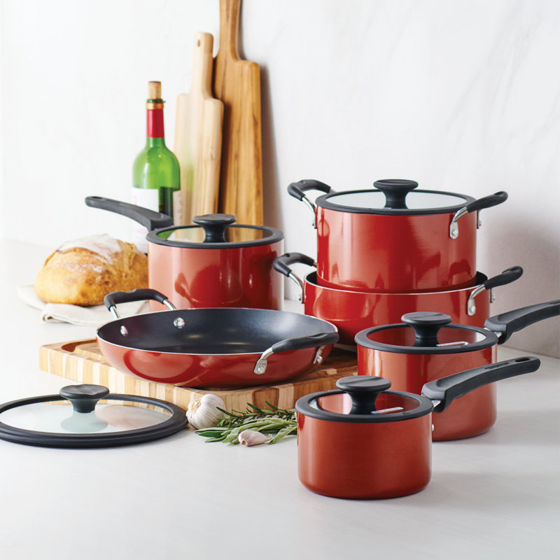 Tramontina Aluminum Non Stick 11 Pc Nesting Cookware Set, Red