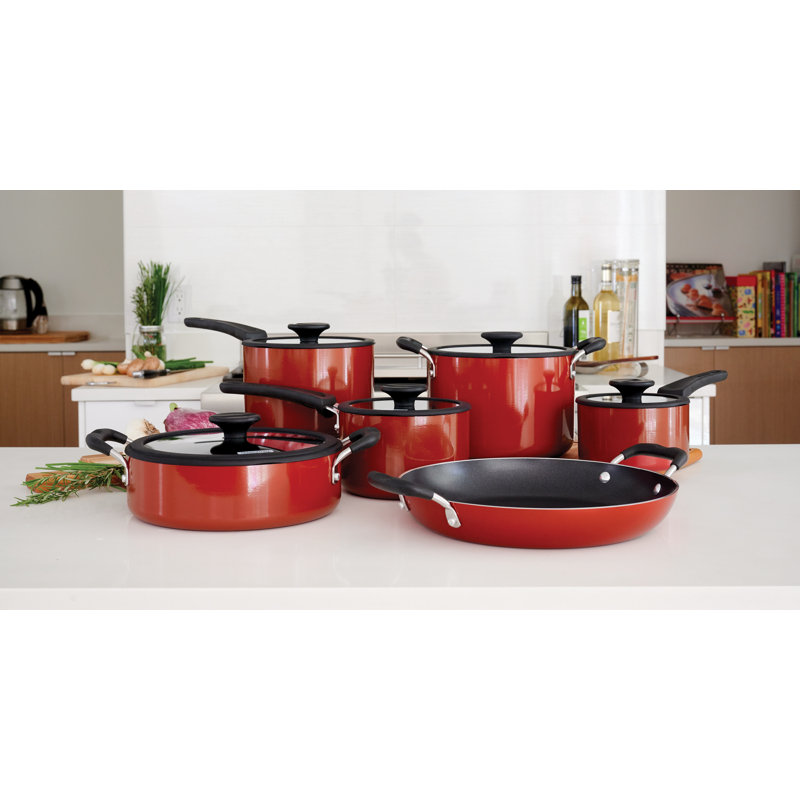 Tramontina Aluminum Non Stick 11 Pc Nesting Cookware Set, Red