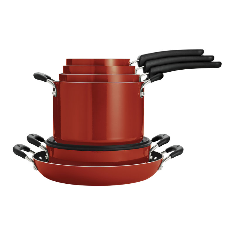 Tramontina Aluminum Non Stick 11 Pc Nesting Cookware Set, Red