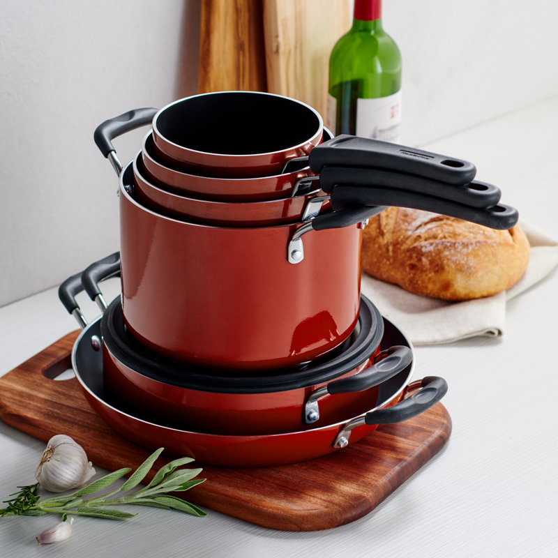 Tramontina Aluminum Non Stick 11 Pc Nesting Cookware Set, Red