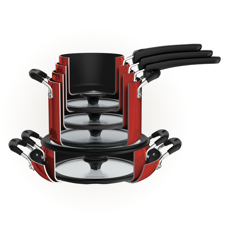 Tramontina Aluminum Non Stick 11 Pc Nesting Cookware Set, Red