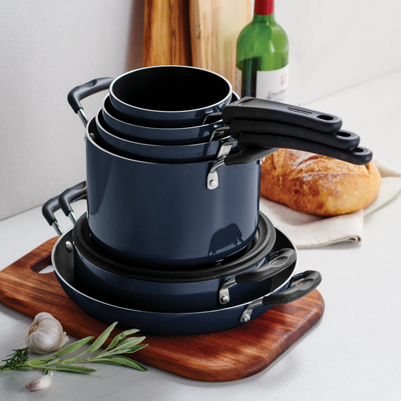 Tramontina Aluminum Non Stick 11 Pc Nesting Cookware Set, Navy