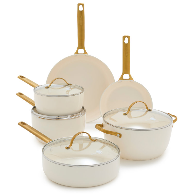 GreenPan Reserve Hard Anodized Healthy Ceramic Nonstick 10 Piece Cookware Set, Cream
