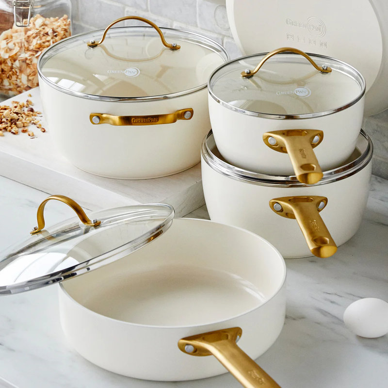 GreenPan Reserve Hard Anodized Healthy Ceramic Nonstick 10 Piece Cookware Set, Cream