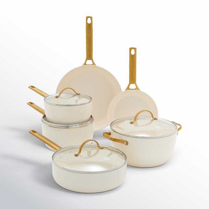 GreenPan Reserve Hard Anodized Healthy Ceramic Nonstick 10 Piece Cookware Set, Cream