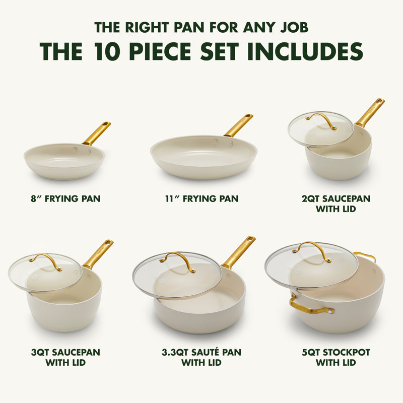 GreenPan Reserve Hard Anodized Healthy Ceramic Nonstick 10 Piece Cookware Set, Cream